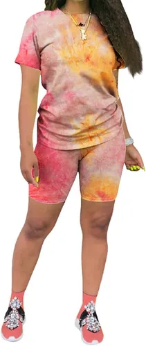 Vista 21 de KINIKO Conjunto deportivo de 2 piezas para mujer, casual, de moda, color sólido, camiseta de manga corta y pantalones Negro-a