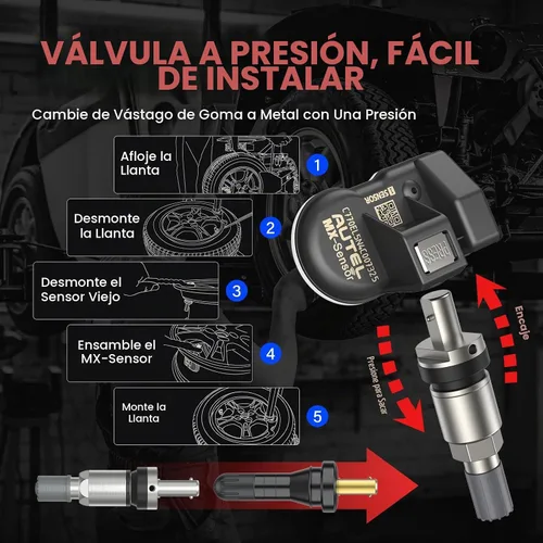 Vista 4 de Autel Juego de 4 sensores TPMS, sensor 1MX de 2 pulgadas 315 MHz + 433 MHz de frecuencia dual, sensor OEM de reemplazo 100% programable, funciona