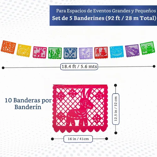 Vista 2 de Cartel de papel picado 5 unidades – Pancartas de fiesta mexicana