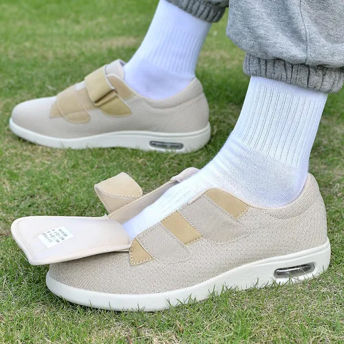 Vista 7 de W&LESVAGO Zapatillas diabéticas para hombre con correa de clusure extraíble, antideslizantes, ligeras, anchas, ajustables, para pies hinchados