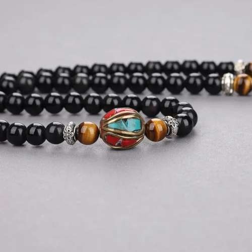 Vista 5 de COAI Pulsera de piedra obsidiana negra Collar Mala Beads 108, Piedra, Obsidiana