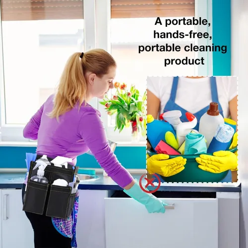 Vista 7 de Cinturón de herramientas de limpieza, cinturón de limpieza de velocidad, suministros de limpieza, cinturón de cintura ajustable, bolsa de limpieza