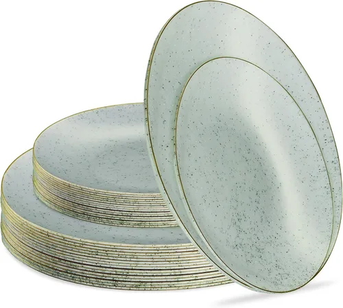Vista 26 de PLASTICPRO Juego de 32 elegantes platos desechables de plástico que incluye 16 platos llanos y 16 platos de ensalada, platos de fiesta resistentes