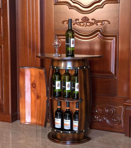 Vista 2 de Vintiquewise Consola de madera del barril del vino, gabinete bloqueable de la tabla final de la barra
