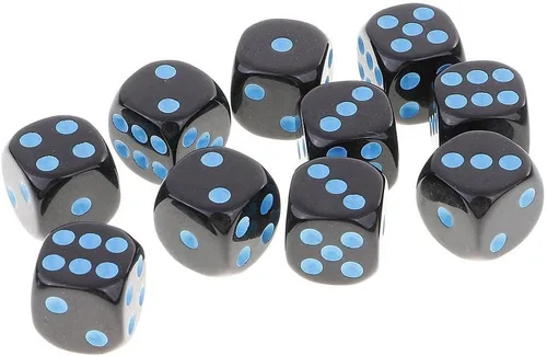 Vista 4 de Juego de 10 dados D6 de seis caras para Dungeons and Dragons RPG MTG Party Board Games Blue Black
