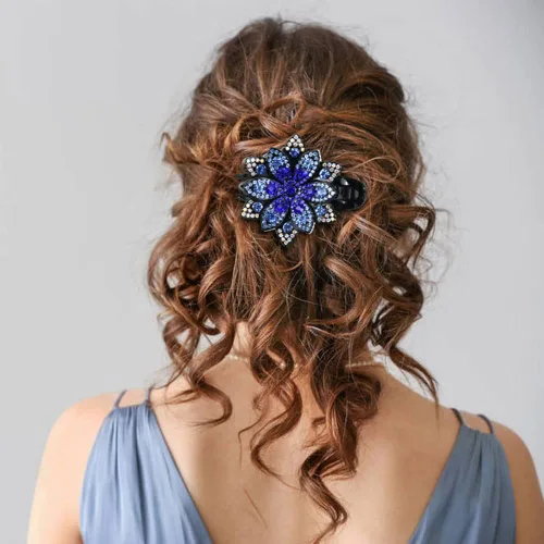 Vista 4 de inSowni Juego de 4 Pinzas para el pelo de lujo con brillos de fantasía, cristales brillantes, decorativas, de plástico, con flores, clips de garra