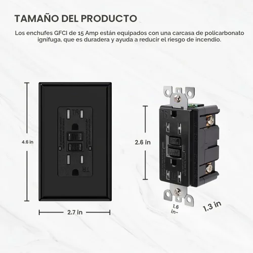 Vista 3 de Micmi Salida GFCI, receptáculo GFI resistente a manipulaciones con indicador LED, interruptor de circuito de falla de tierra de prueba automática