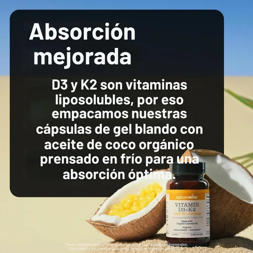 Vista 10 de NatureWise Vitamina D3 1000UI + K2 (MK7) 100mcg con aceite de coco orgánico extra virgen - Apoya la absorción de calcio, la salud ósea e inmune