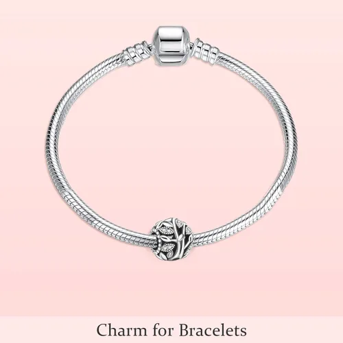 Vista 3 de EZ Tuxedo Abalorios de árbol genealógico calado de plata de ley 925 para pulseras, Metal, Circonita Cúbica