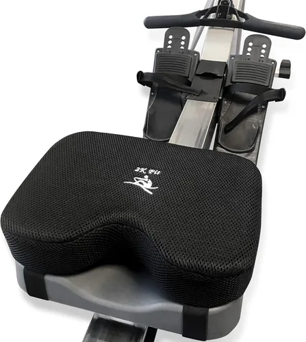 Vista 7 de Cojín de asiento para máquina de remo (modelo 2) para la máquina de remo Concept 2 con espuma viscoelástica personalizada, funda lavable y correas