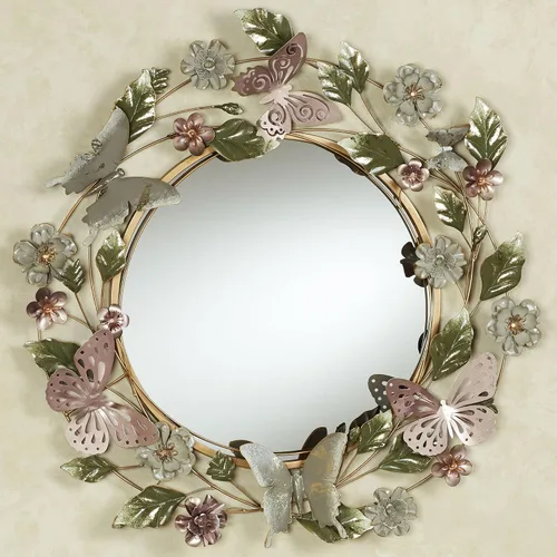 Vista 2 de Touch of Class Espejo de pared de metal dimensional con diseño floral, diseño redondo, inspirado en la naturaleza, para dormitorio, baño