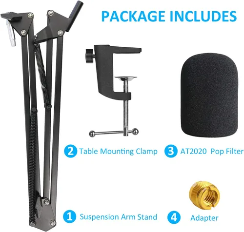 Vista 2 de YOUSHARES AT2020 Soporte de Micrófono con Filtro Pop - Soporte de Brazo de Pluma de Micrófono con Parabrisas de Espuma para AT2020 USB + Micrófono