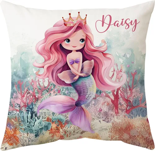 Vista 10 de Hyturtle Bonita almohada de sirena personalizada (inserto incluido) – Regalos para niñas, mujeres, niños – Regalos de cumpleaños para amantes