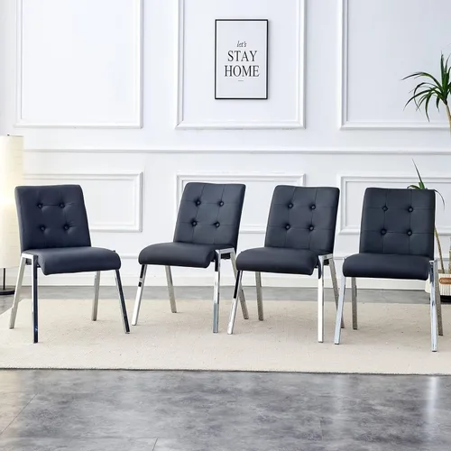 Vista 10 de Juego de 2 sillas de comedor de metal, sillas de comedor grises, respaldo alto sin brazos con patas de metal galvanizado y asientos de poliuretano