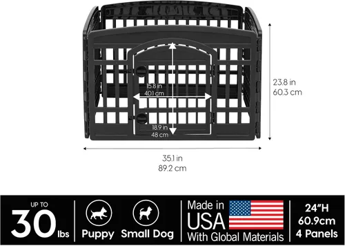 Vista 3 de IRIS USA Corralito para perros de 4 paneles de 24" con puerta, 35 x 35 x 24, corralito para cachorros, corralito para perros de interior, cerca