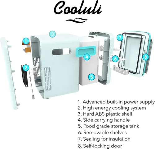 Vista 5 de Cooluli minirefrigerador de 10 L para habitación, auto, escritorio de oficina y dormitorio universitario; enfriador y calentador portátil de 12 V