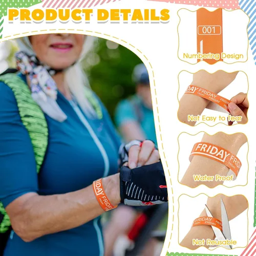 Vista 3 de Henoyso 1800 pulseras de papel para eventos, pulseras de papel numeradas impermeables para eventos, Día de la semana, pulseras de papel