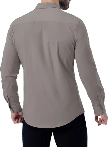 Vista 6 de ZAFUL Camisas de vestir elásticas sin arrugas para hombre, camisa de algodón casual con botones de manga larga