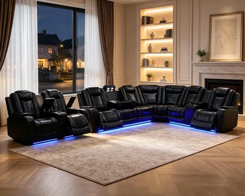 Vista 14 de Juego de sofá modular reclinable eléctrico para sala de estar, sofá modular reclinable de cuero con mesa auxiliar, soporte para tazas, consola