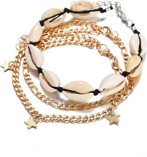 Vista 8 de 23 unids conjunto simple Puka Shell pulsera de tobillo Shell estrella de mar onda tobillo pulsera forma corazón Chian tobillo pulsera moda 8