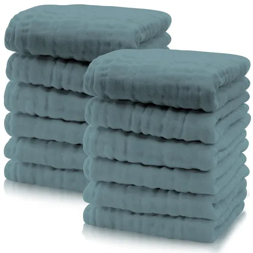 Vista 18 de Cute Castle Paquete de 24 paños de muselina para bebé, 100% algodón, ultra absorbentes, grandes, 20 x 10 pulgadas, trapos de leche súper Aguamarina