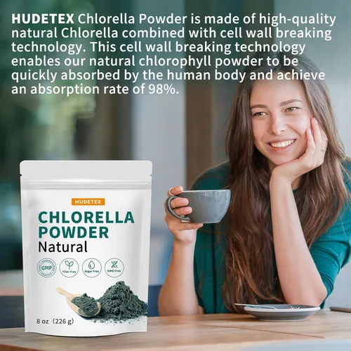 Vista 6 de Chlorella Powder Natural - Polvo de clorofila, apoya el sistema inmunológico y la función hepática, mantiene a la juventud, vegano, rico