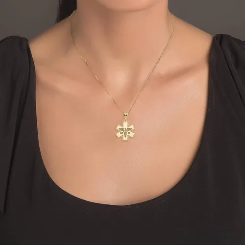 Vista 3 de Colgante de oro certificado de 14 quilates personalizado Caduceus MD Charm médico con tu nombre, Oro amarillo