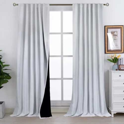Vista 178 de BGment Cortinas 100% opacas beige de 63 pulgadas de largo con forro aislante térmico, bolsillo para varilla y lengüeta trasera de doble capa