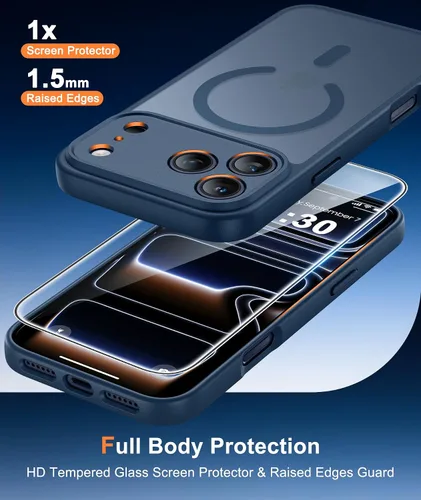 Vista 545 de FNTCASE Funda para iPhone 17 Pro: Fundas delgadas translúcidas de color azul claro compatibles con MagSafe, protección completa de la cámara