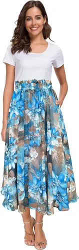 Vista 2 de Afibi - Falda larga con estampado floral de cintura alta y con bolsillos para mujer