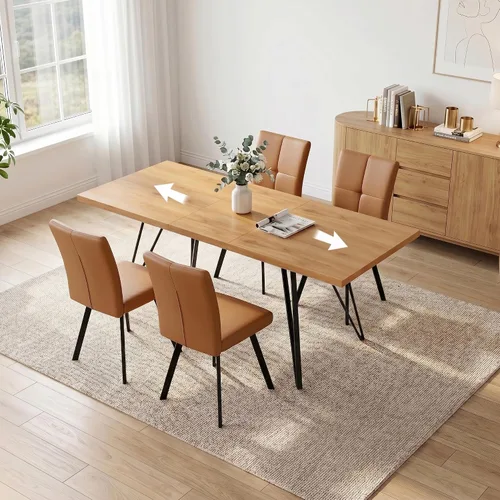Vista 20 de HIPIHOM Mesa de comedor extensible para 4-6, de 55 a 71 pulgadas para espacios pequeños Mesa de roble