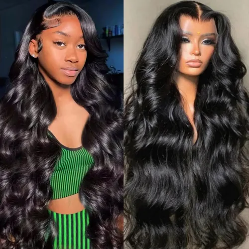 Vista 10 de Pelucas de cabello humano con encaje frontal HD de 13 x 6 pulgadas, cabello humano prearrancado, color negro natural, sin pegamento, peluca