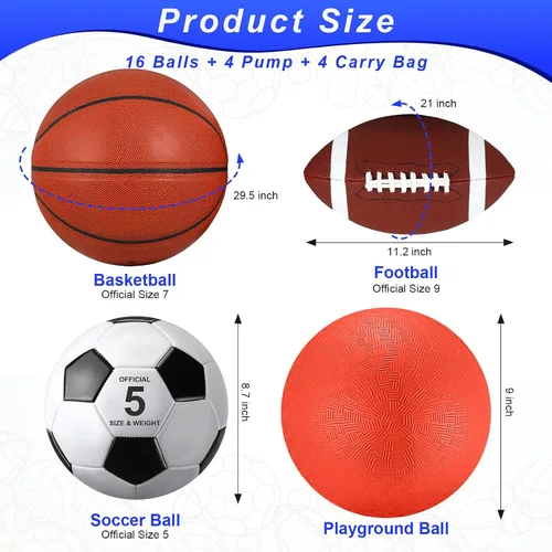 Vista 2 de HyDren Juego de pelotas deportivas, incluye balón de baloncesto de tamaño oficial, pelota de fútbol con bomba y bolsa de transporte