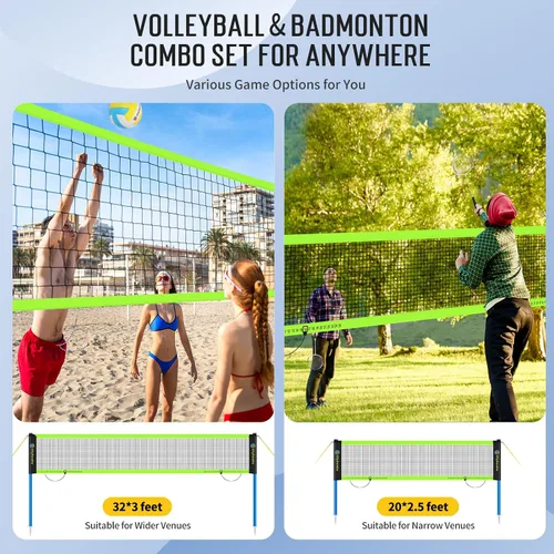 Vista 7 de Portable Outdoor Volleyball Badminton Combo Net Set with 2 Nets Badminton Volleyball Net for Backyard, Beach with Adjustable Poles, 4 Aluminum