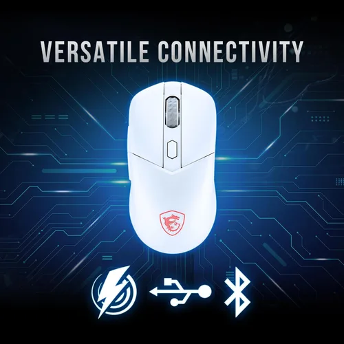 Vista 6 de msi Versa 300 Elite - Mouse inalámbrico blanco para juegos, sensor óptico de 26000 DPI, frecuencia de sondeo de 1000 Hz, simétrico, interruptores