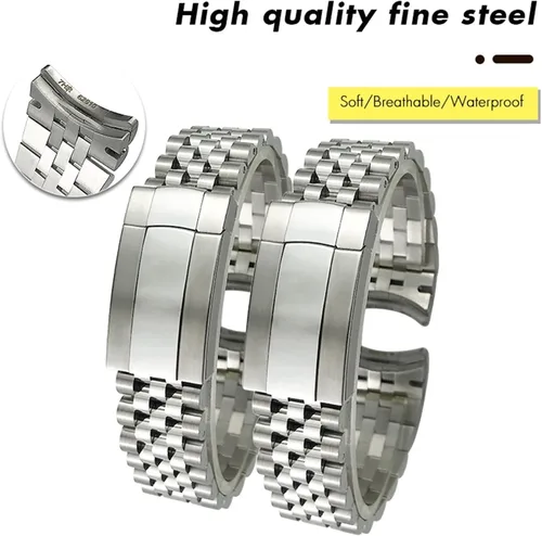 Vista 2 de JWTPRO Correa de reloj de acero inoxidable macizo 904L de 0.827in, apta para correa Rolex de 1.614in, Oyster Perpetual Datejust plateado