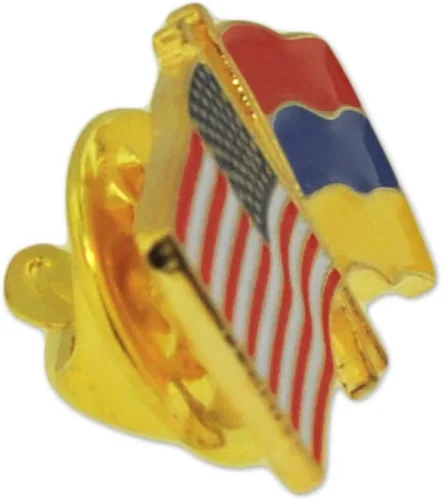 Vista 177 de PinMart Pin de solapa esmaltado con bandera de la amistad cruzada de Estados Unidos y el mundo