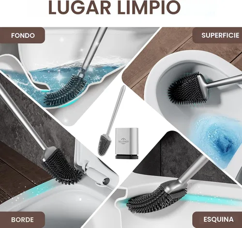 Vista 2 de Sellemer - Juego de cepillo y soporte para inodoro - Cabezal de cepillo flexible para taza de inodoro con cerdas de silicona, tamaño compacto