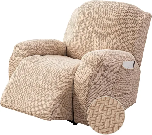 Vista 33 de Genina Funda para Silla Reclinable, Fundas Elásticas para Sillas Reclinables, Fundas para Sofá Reclinable con Rayas Jacquard, Fundas para Sofá