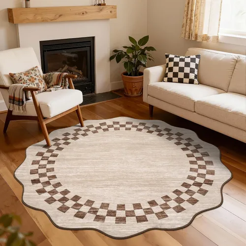 Vista 30 de GarveeHome Alfombra lavable de 5 x 7 pies para sala de estar, alfombra Beige festoneado