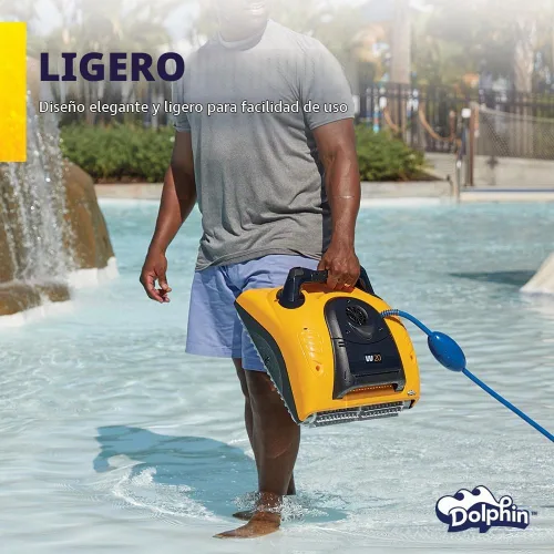 Vista 7 de Dolphin Aspirador robótico automático para piscinas W20, incluye control remoto y carrito, solo limpieza de pisos, ideal para piscinas comerciales