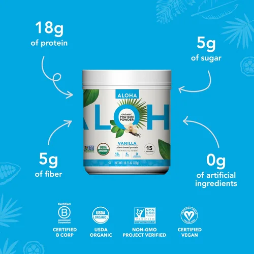 Vista 7 de ALOHA Proteína en polvo orgánica a base de plantas, sin stevia, vainilla, 19.6 onzas, 15 porciones El embalaje puede variar