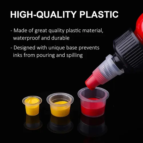 Vista 4 de Autdor Tapas de tinta pequeñas – 200 piezas de vasos de pigmento de tatuaje, vasos desechables de tinta de tatuaje para Microblading, maquillaje