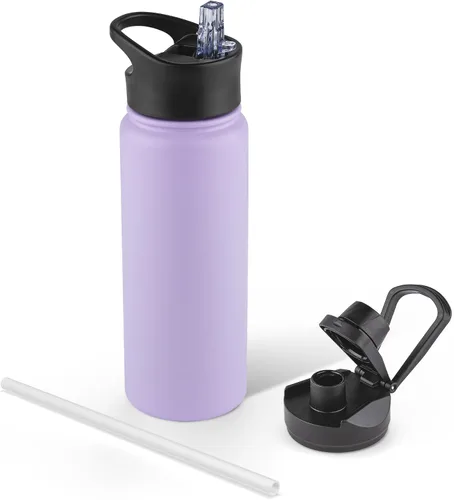 Vista 82 de Botella de agua aislada de 64 onzas con tapas de pajita y boquilla, jarra de agua de acero inoxidable de medio galón con mango de paracord, vacío