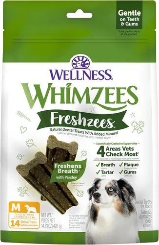 Vista 16 de WHIMZEES Wellness Freshzees Golosinas dentales para perros, barra de tamaño extra pequeño, (56 unidades)