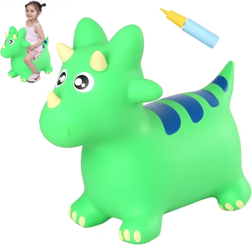 Vista 17 de INPANY Caballo rebotador, juguetes saltarines de oso, animal saltarín para niños pequeños, juguete de goma para montar y rebotar para niños, lindos