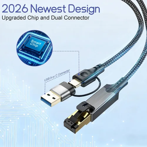 Vista 6 de Herfair Cable Ethernet a USB C Gigabit LAN Cable de Internet 1000Mbps Cable adaptador RJ45 a USB de alta velocidad para laptop, tableta, PC