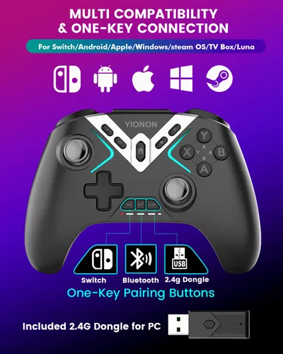 Vista 2 de Bluetooth Controller for Windows PCiPhoneAndroidSwitchsteam OSTV, 2.4G Wireless Game Controller with USB Dongle&Phone Clip with Hall Trigger2