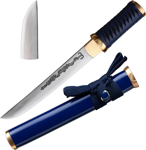 Vista 11 de Cuchillo de acero al manganeso 1065 hecho a mano con accesorios de cobre