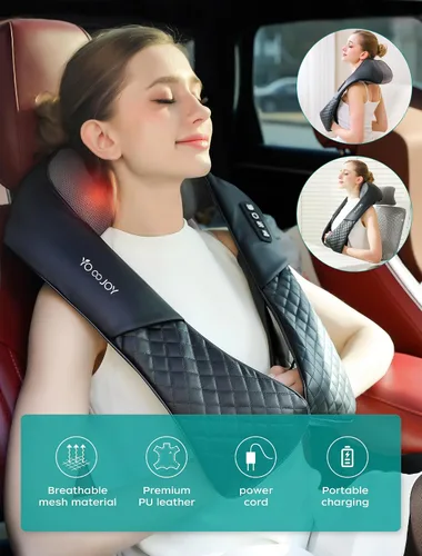 Vista 7 de Masajeador Shiatsu inalámbrico de cuello y espalda con calor para aliviar el dolor de tejido profundo, almohada eléctrica recargable 4D de masaje